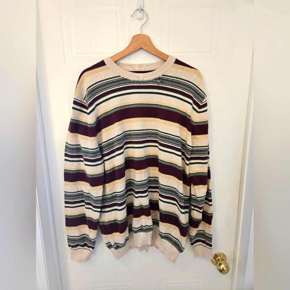 XL Men's Lightweight Striped Multicolor Cotton Sweater